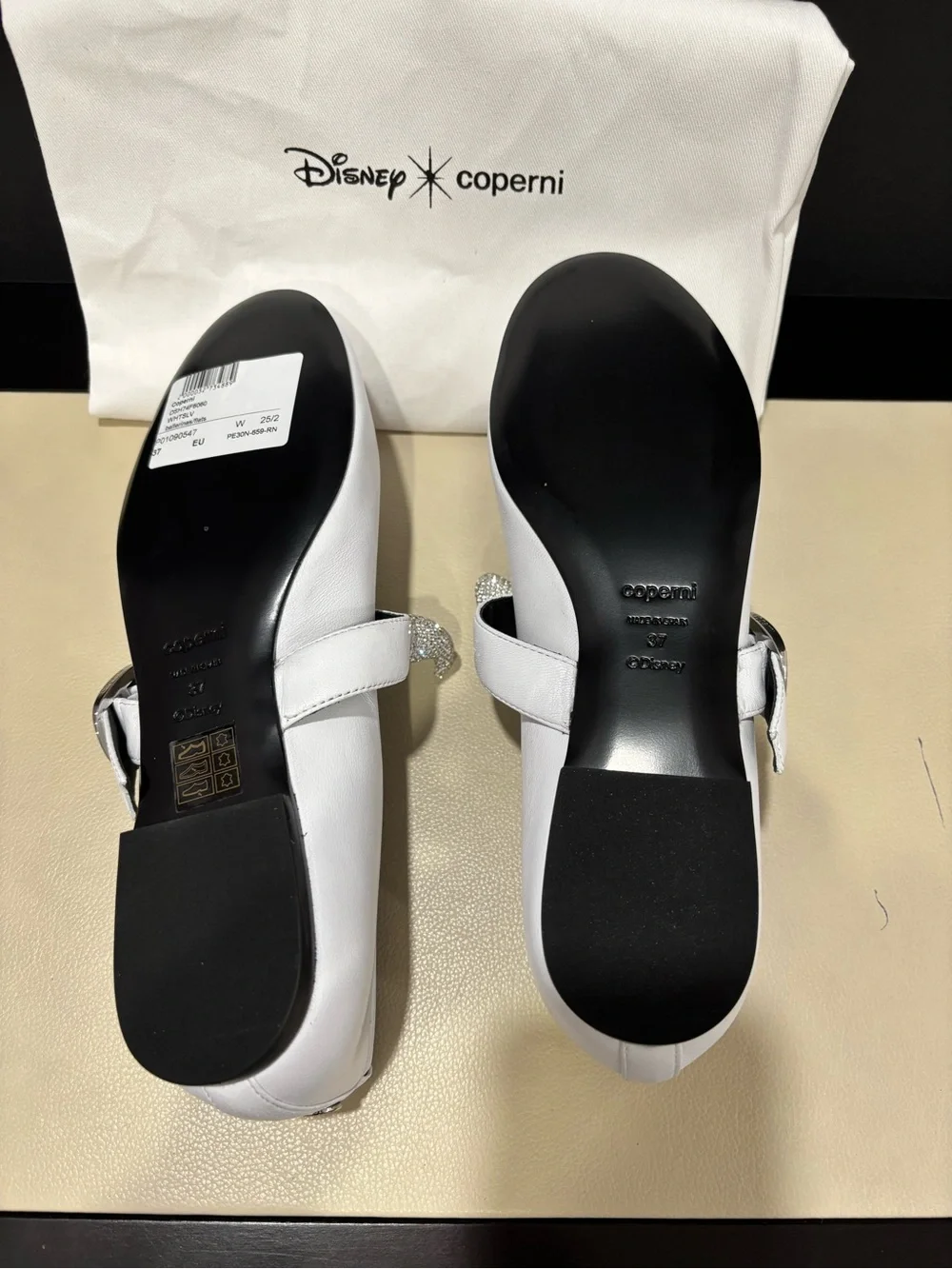 Disney Ballerina Flats, Coperni White Silver Crystal Horn Size 7 Cosplay Pride